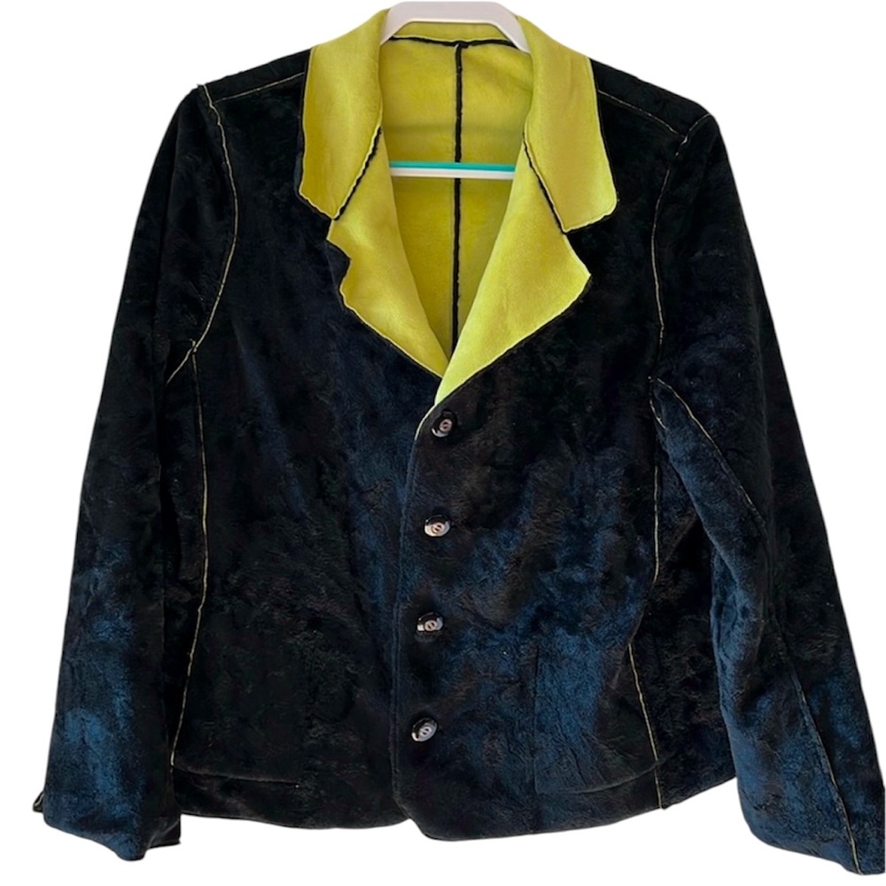 DESIGNER VINTAGE ROBERT KITCHEN Jacket Reversible Faux Suede & Black Fur Size L